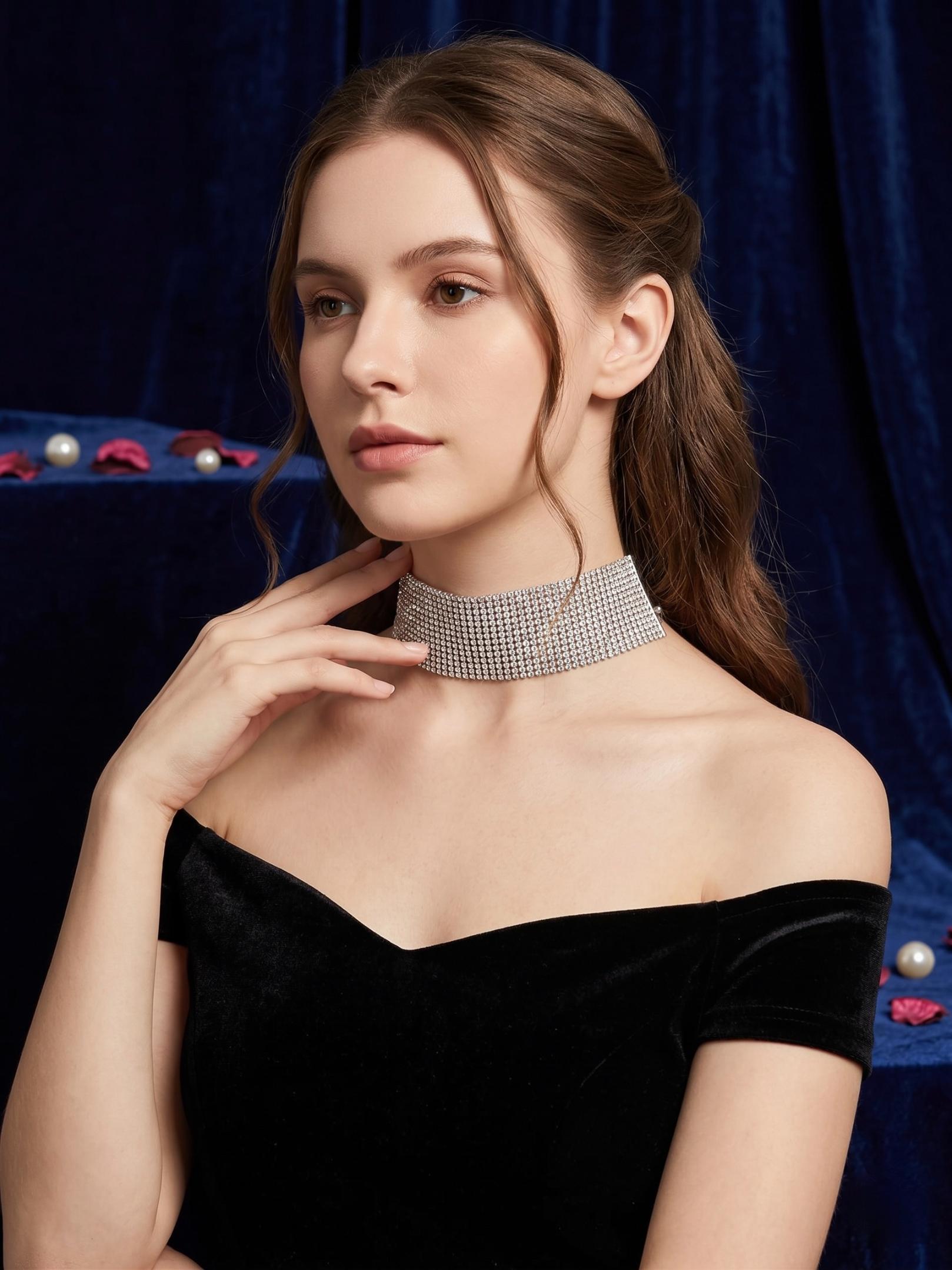 Silver Crystal Mesh Choker