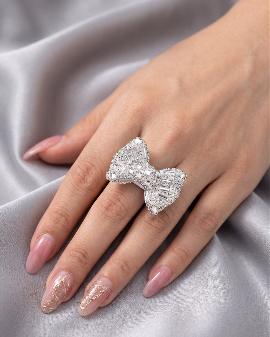 Silver Bling Bow Cocktail Ring
