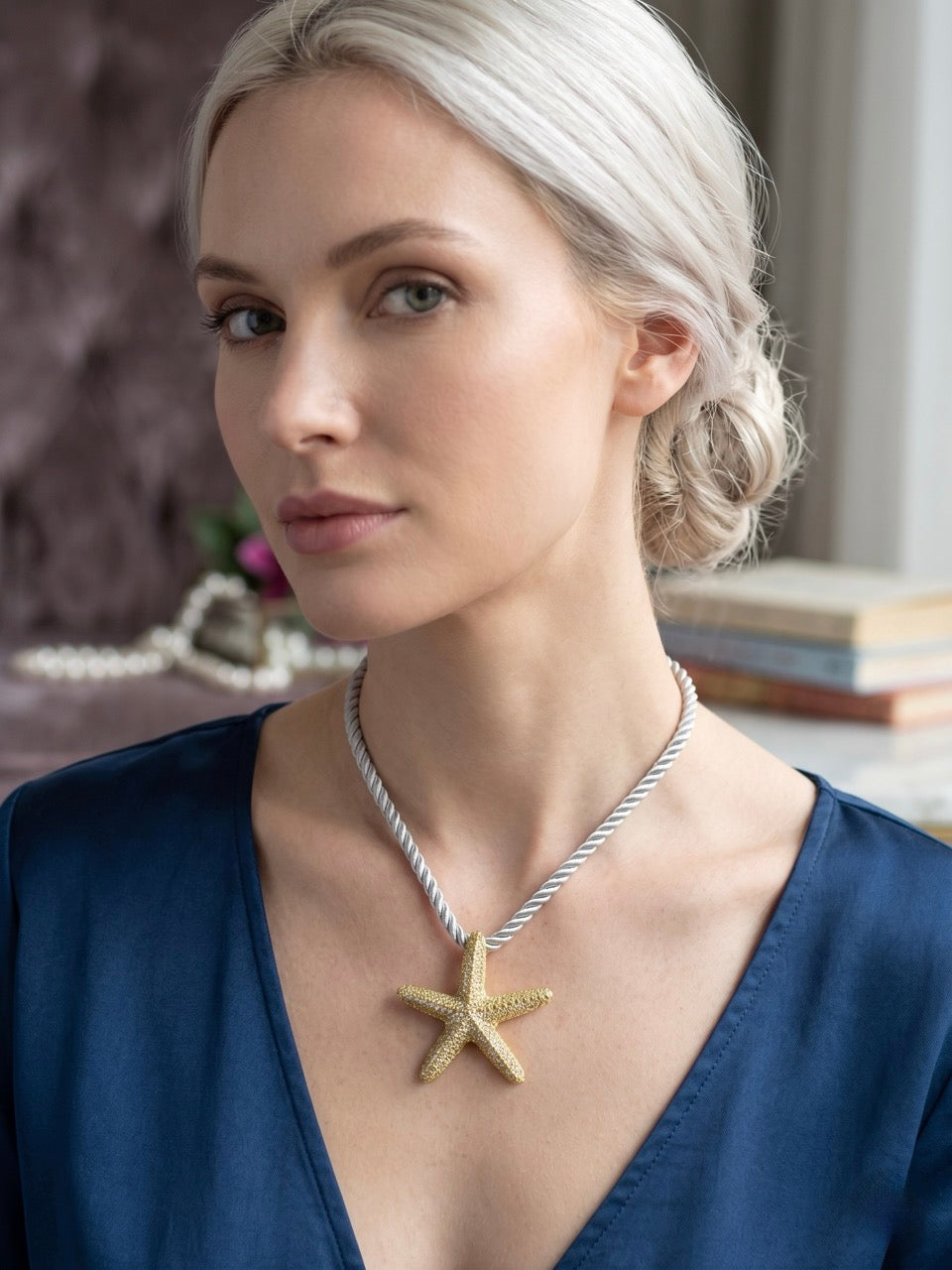 Yellow Starfish Rope Pendant Necklace