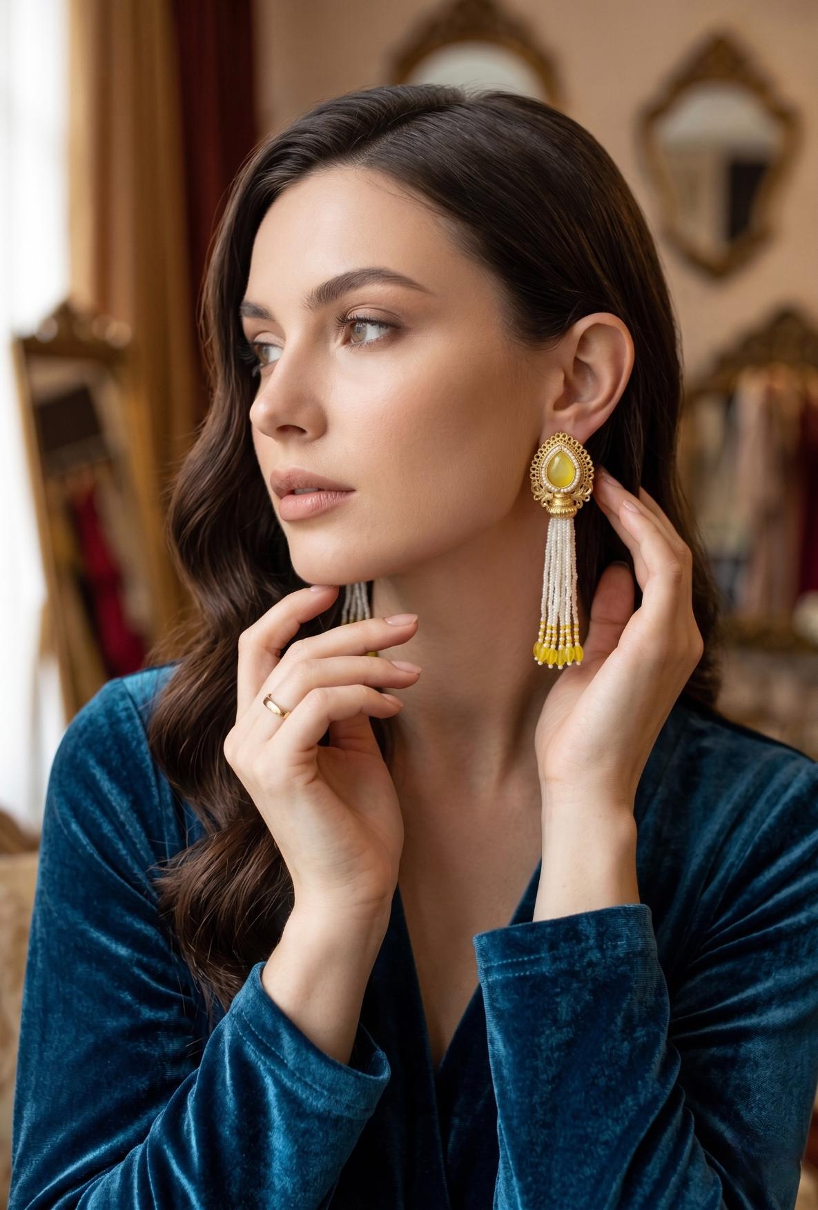 Yellow Zeba Kashmiri Earrings