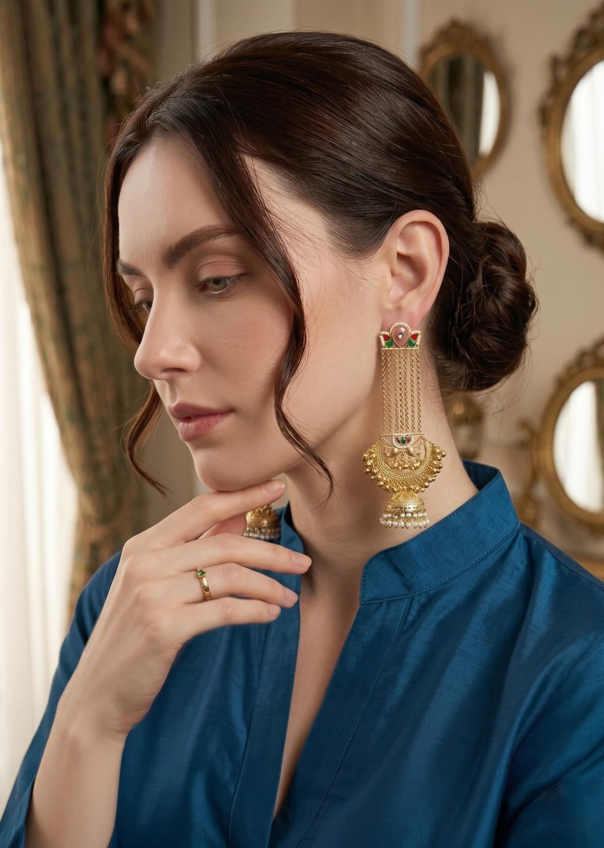 Pink Dilruba Kashmiri Jhumki Earrings