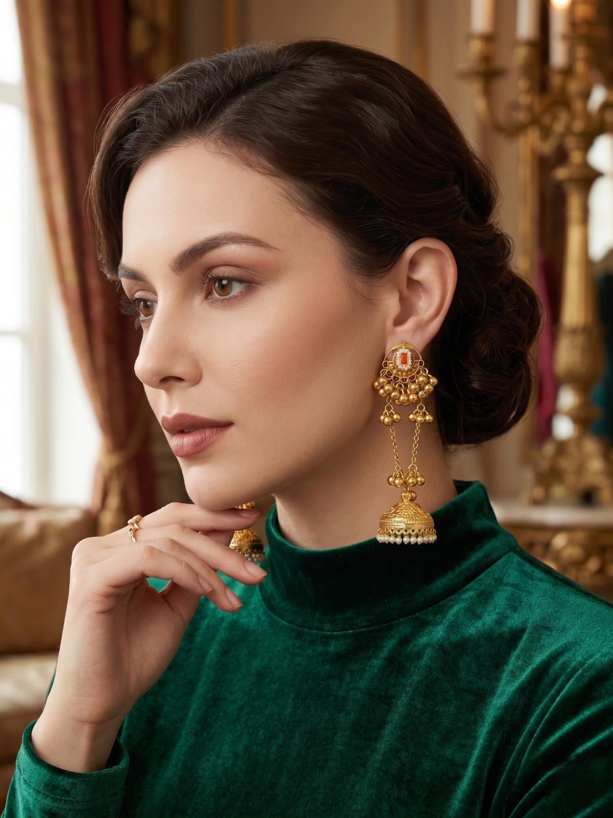 Saffron Riwaayat Kashmiri Jhumki Earrings