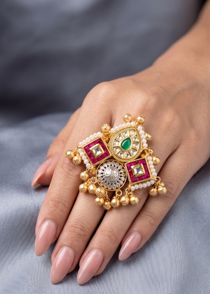 Pink Royal Kundan Ghunghroo Ring
