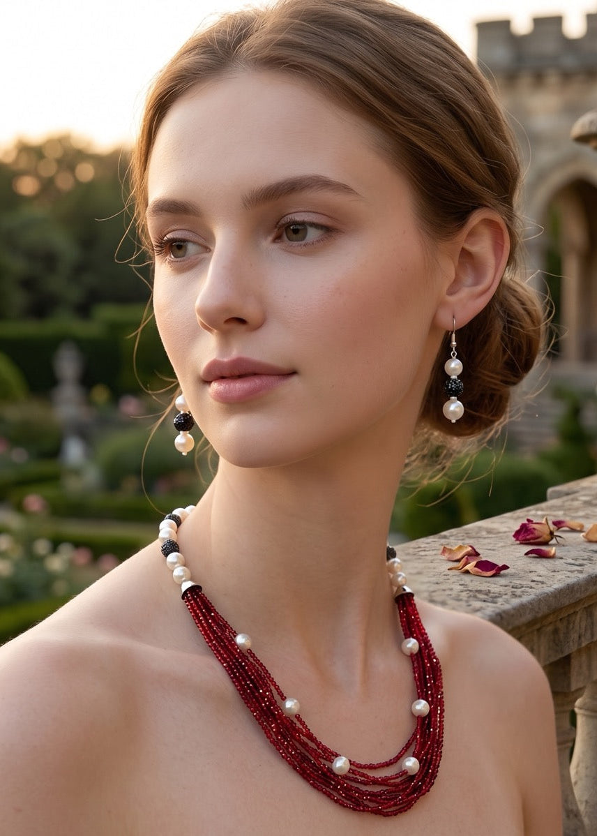 Ruby Pearl Layered Mala set