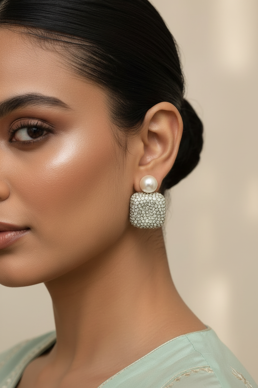 Aurora Pearl Cube Earrings