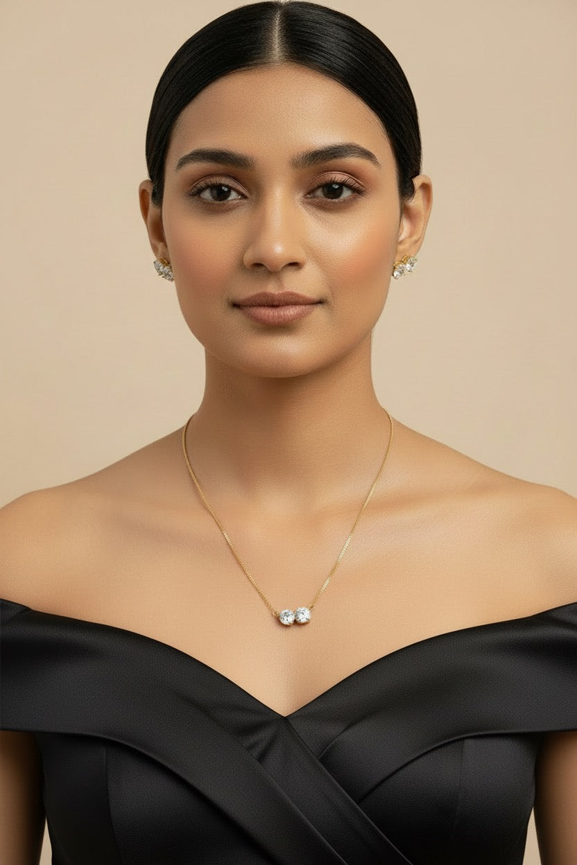 Twin Heart Solitaire Necklace Set