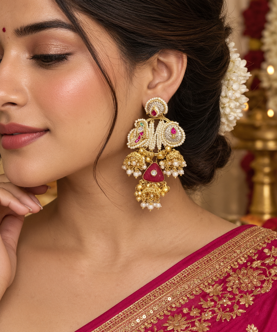 Jhol Red Kundan Jhumka Earrings