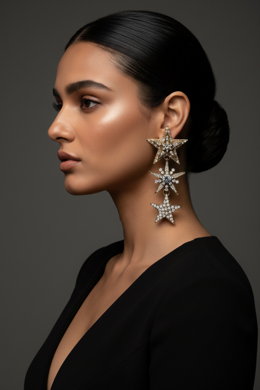 Gold Star Drop Earrings