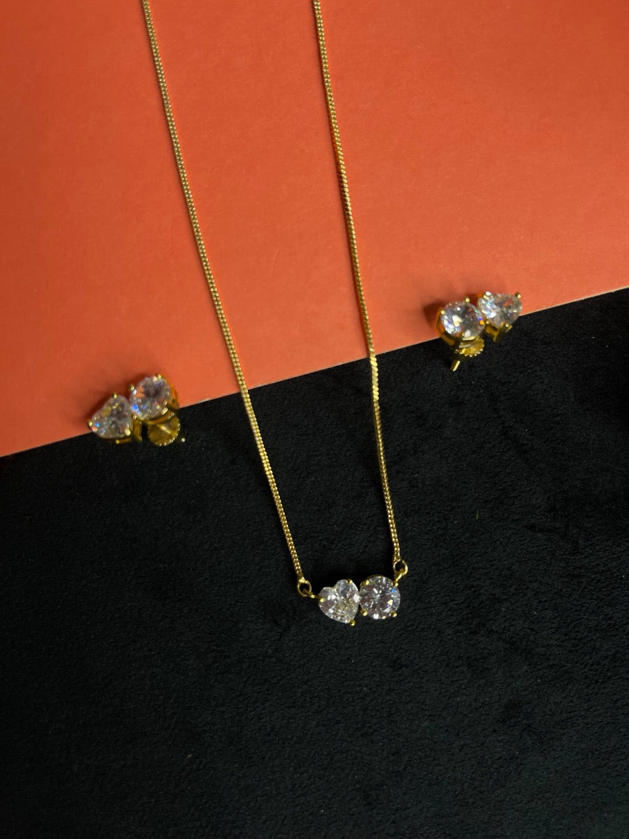 Twin Heart Solitaire Necklace Set
