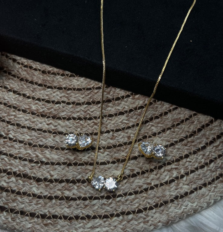 Twin Heart Solitaire Necklace Set