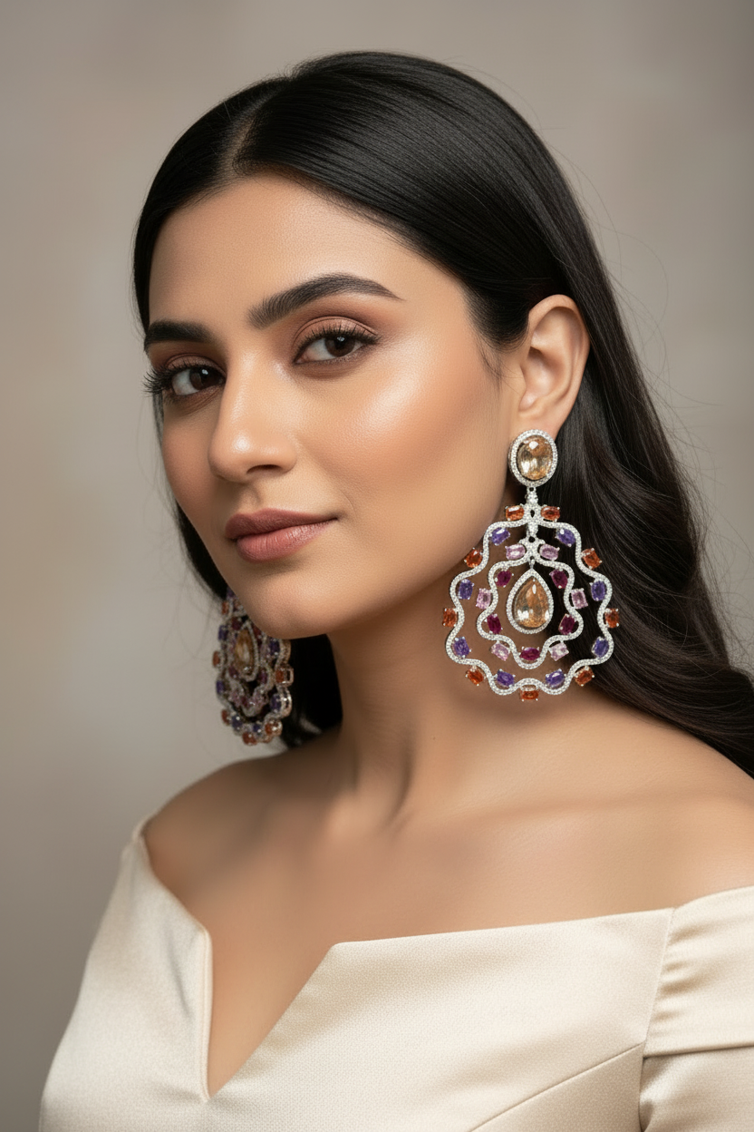 Multi Navratan Luxe Earrings