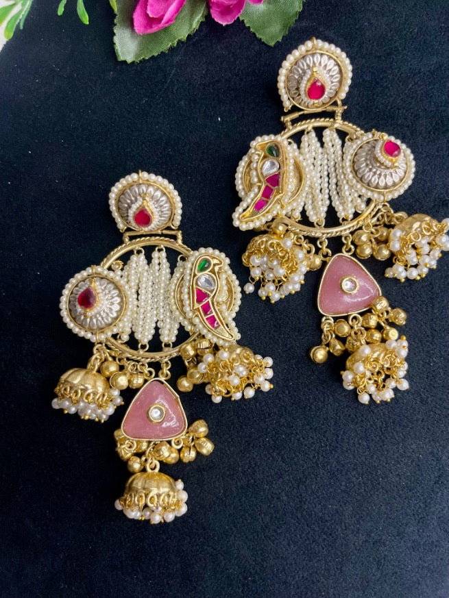 Jhol Pink Kundan Jhumka Earrings