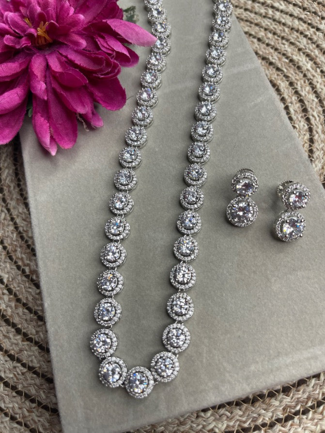 Crystal Silver Tennis Necklace Set