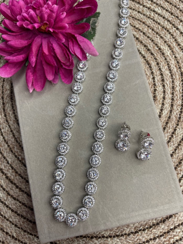 Crystal Silver Tennis Necklace Set