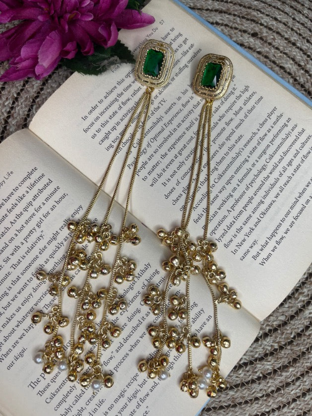 Riya Emerald Rectangle Long Earrings