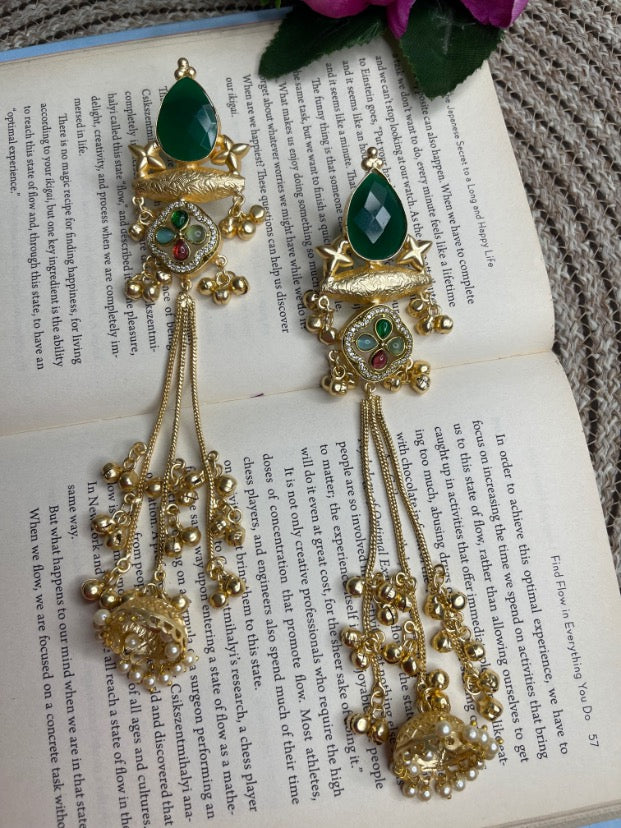 Aarohi Teardrop Green Kashmiri Earrings
