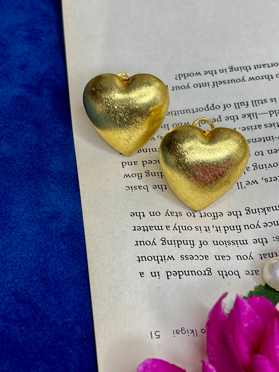 Golden Puffy Heart Earings