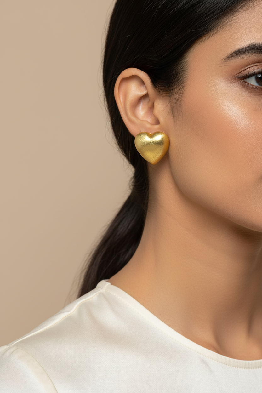 Golden Puffy Heart Earings