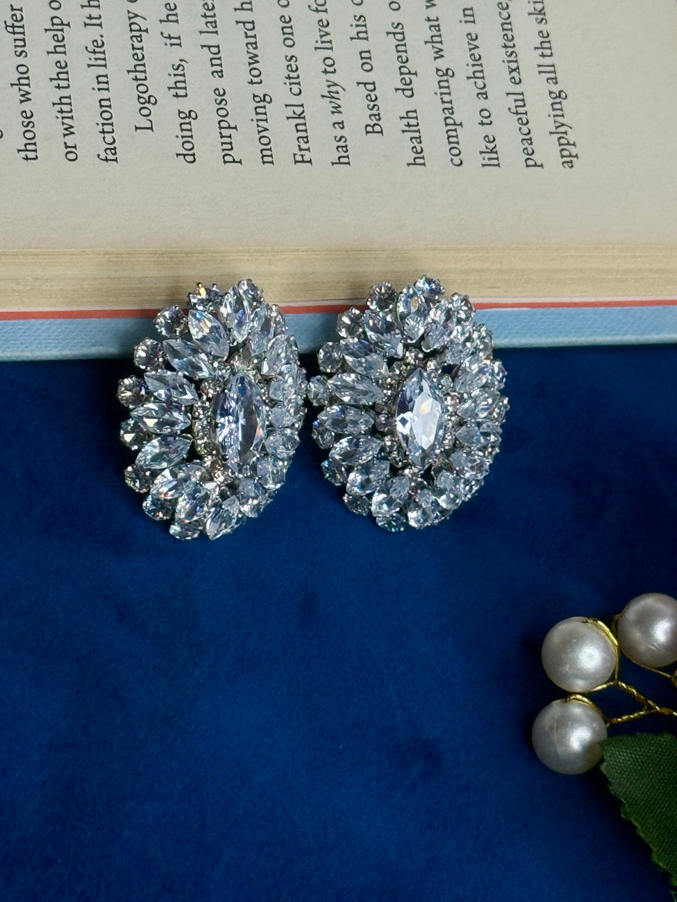 Silver Crystal Bloom Stud Earrings