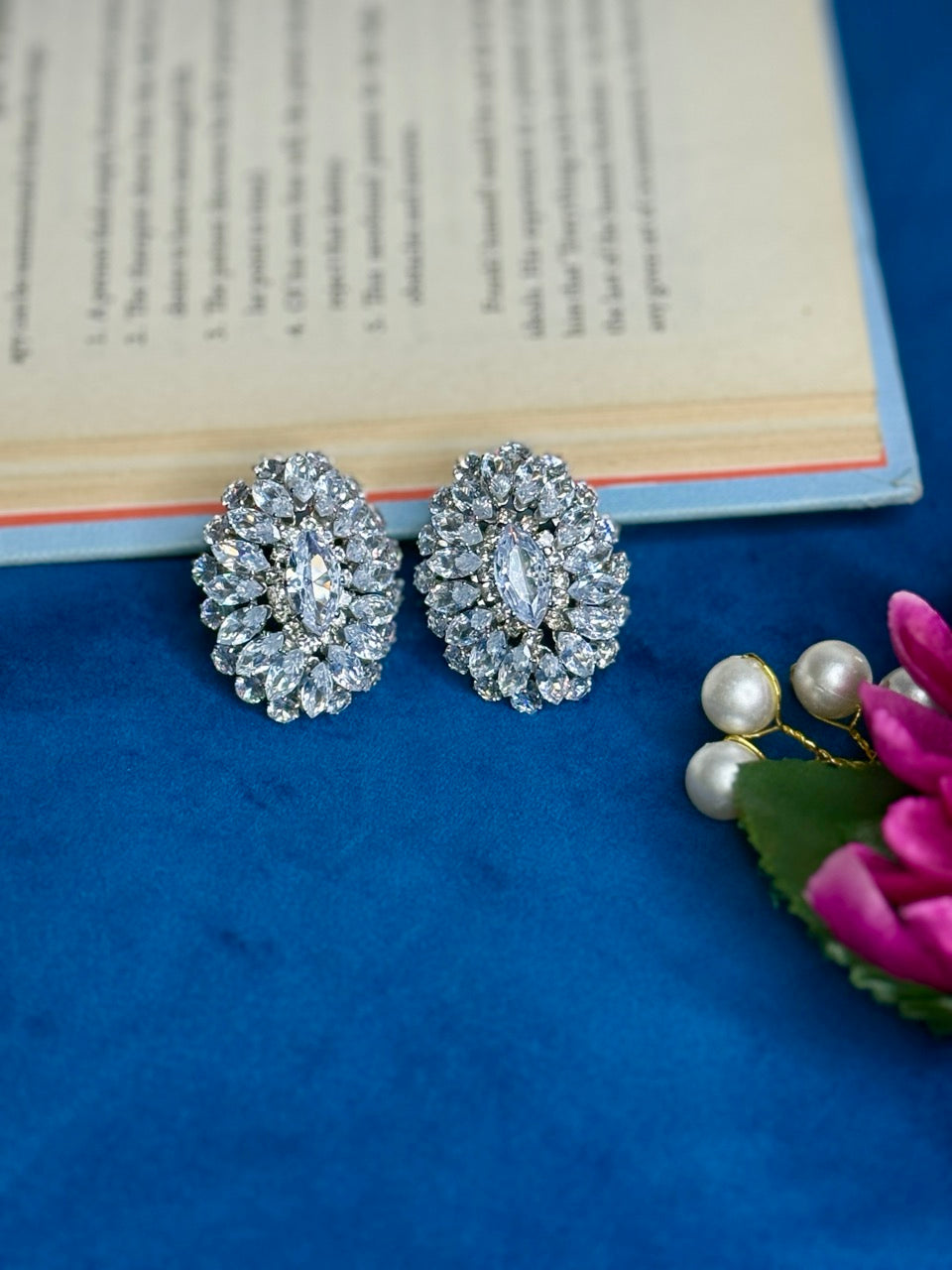 Silver Crystal Bloom Stud Earrings