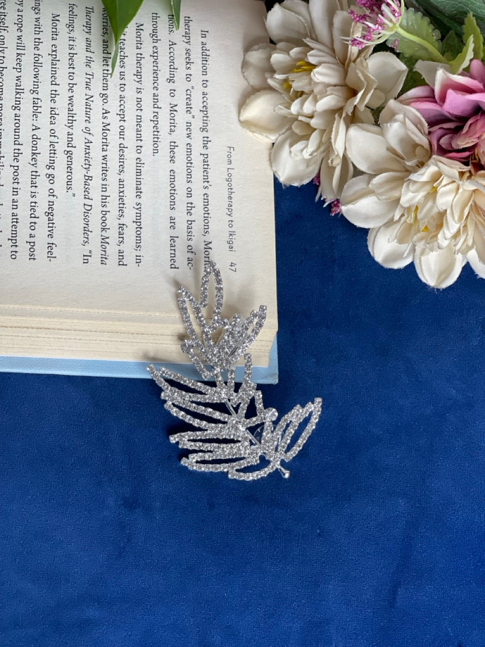 Silver Crystal Fern Earcuff