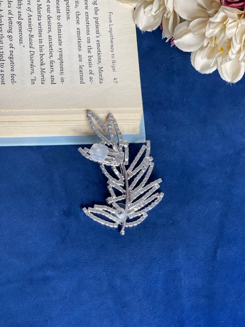 Silver Crystal Fern Earcuff
