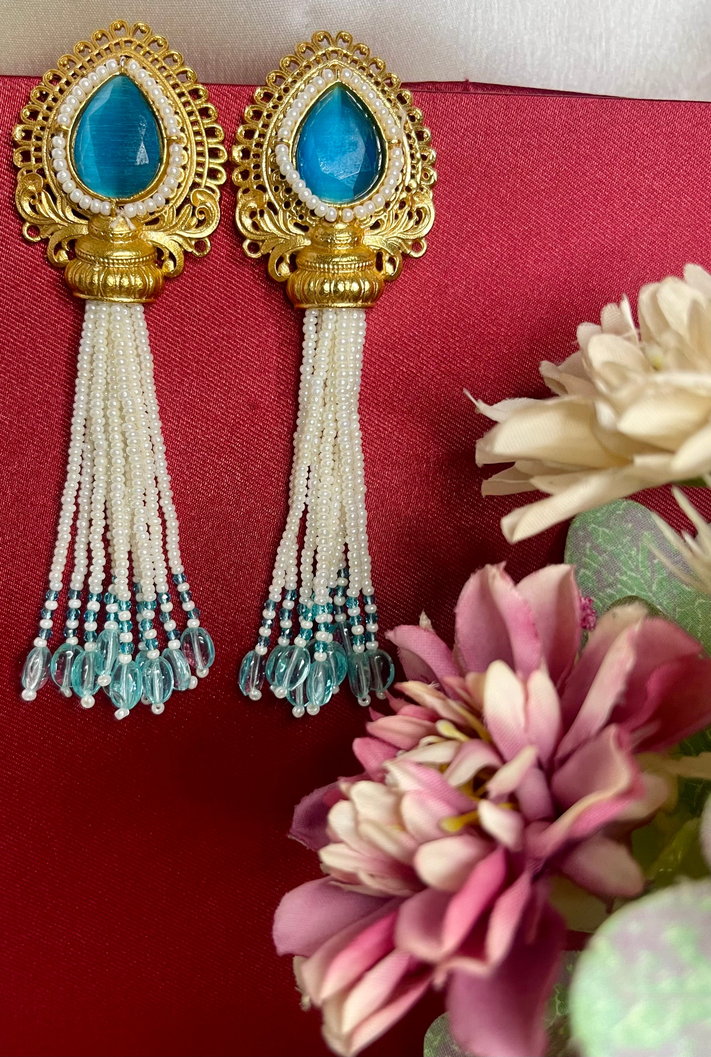 Blue Adaa Pearl Earrings