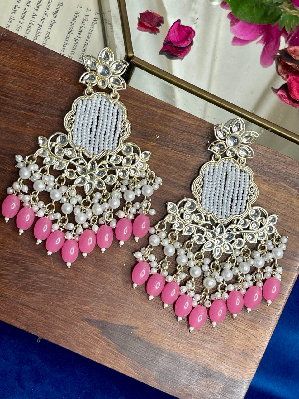 Pink Pearl kundan Juhi earring
