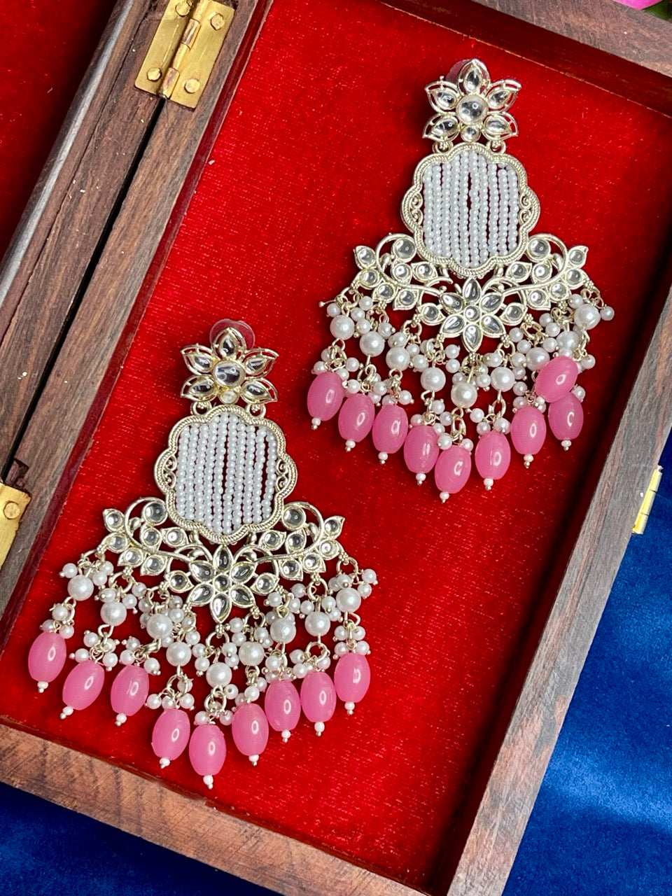 Pink Pearl kundan Juhi earring