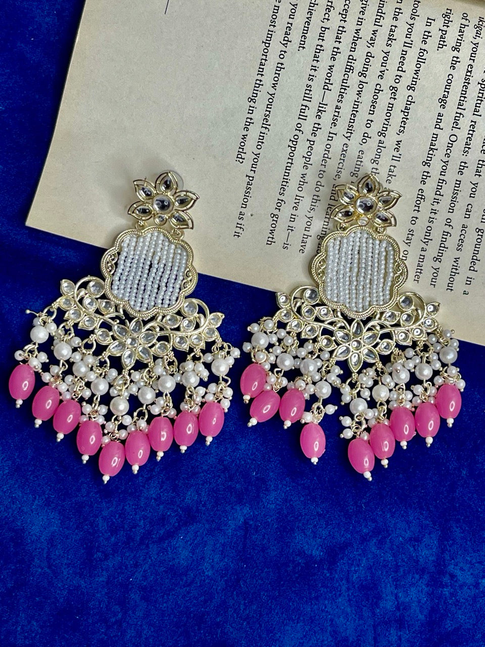 Pink Pearl kundan Juhi earring