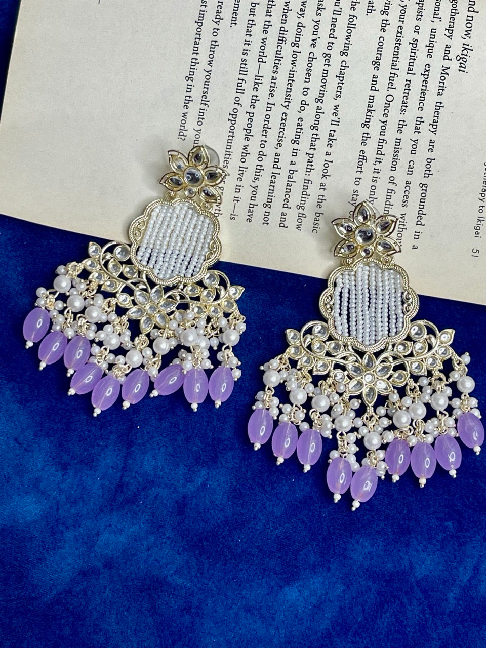 lavender Pearl kundan Juhi earring