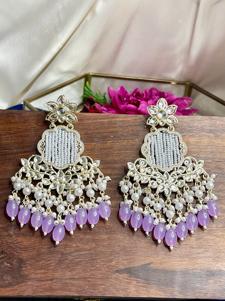 lavender Pearl kundan Juhi earring