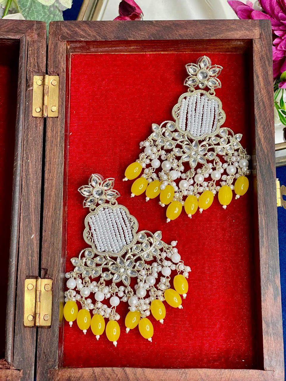 Yellow Pearl kundan Juhi earring