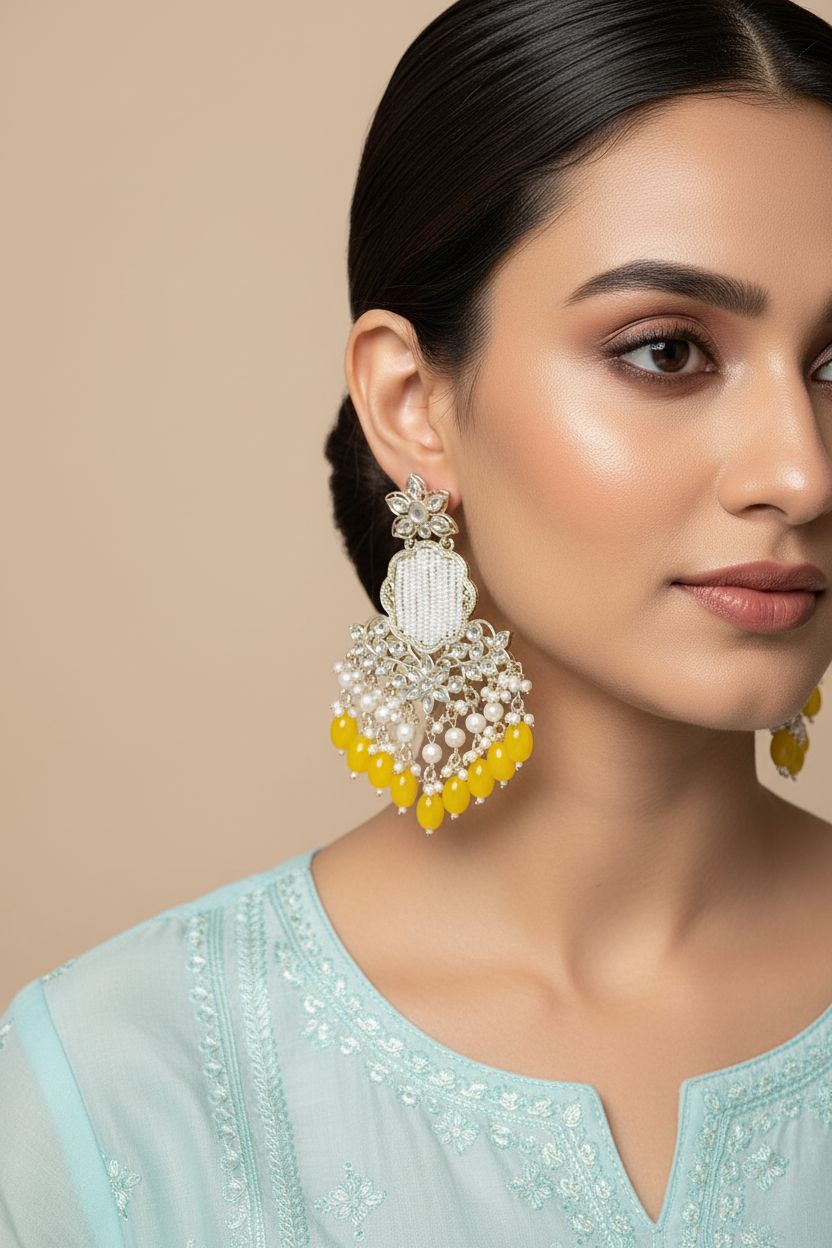 Yellow Pearl kundan Juhi earring
