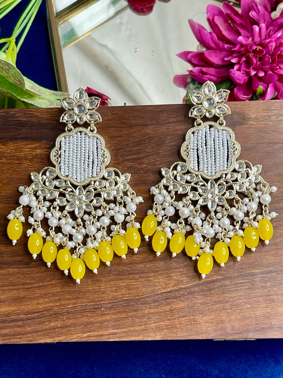 Yellow Pearl kundan Juhi earring