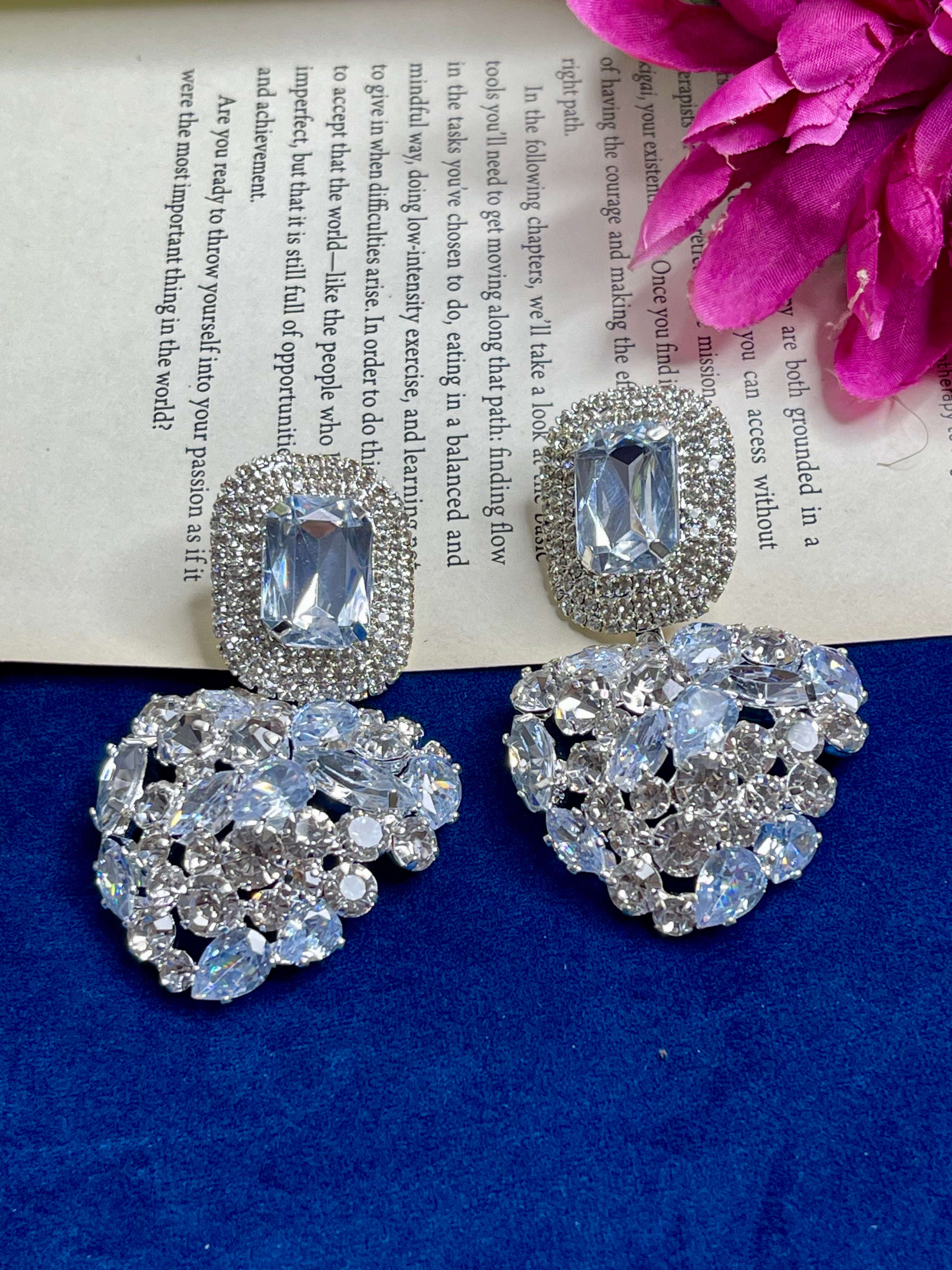 Silver Crystal Cascade Party Earrings