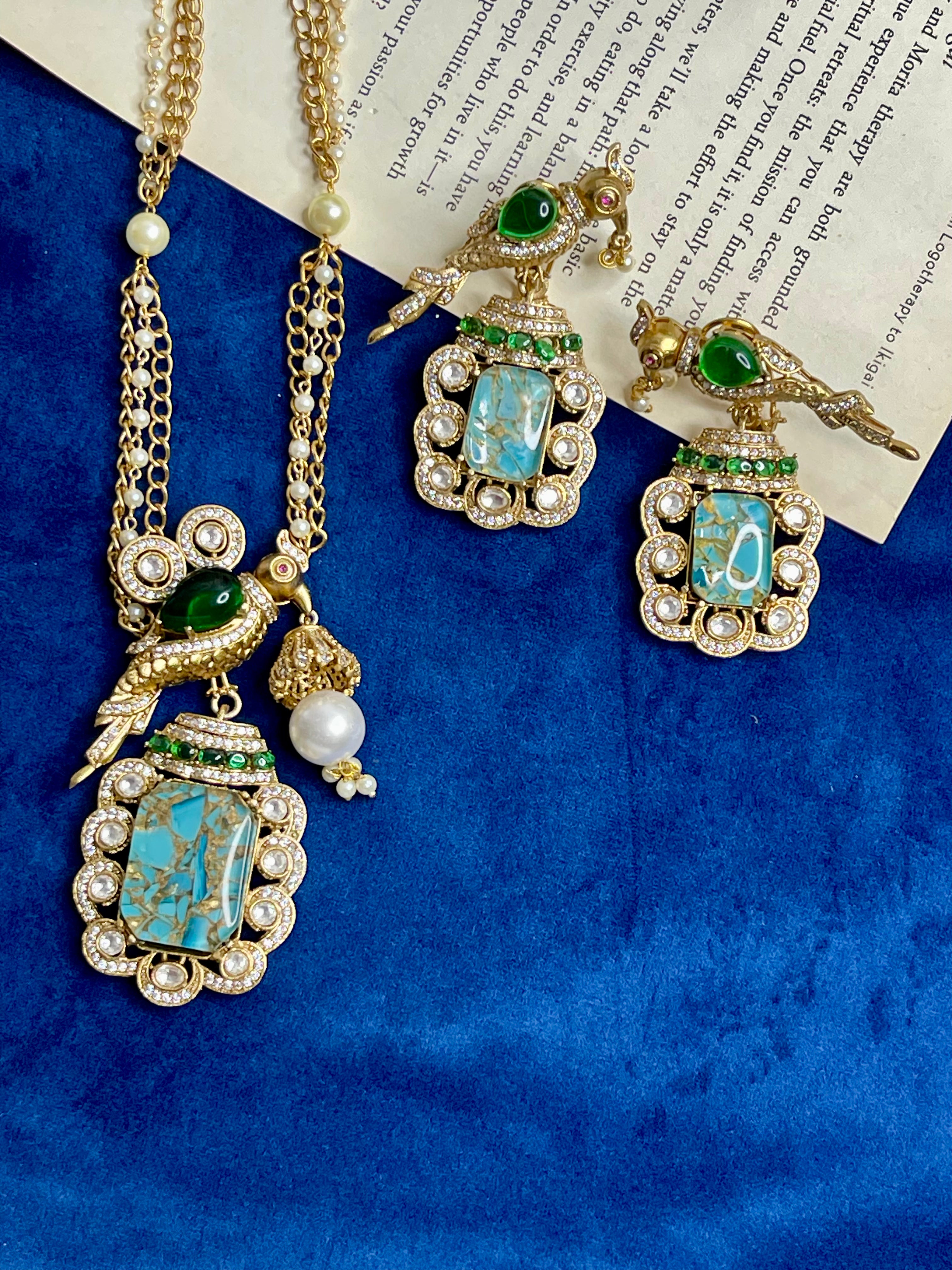 Turquoise Bird Motif Pendant Set
