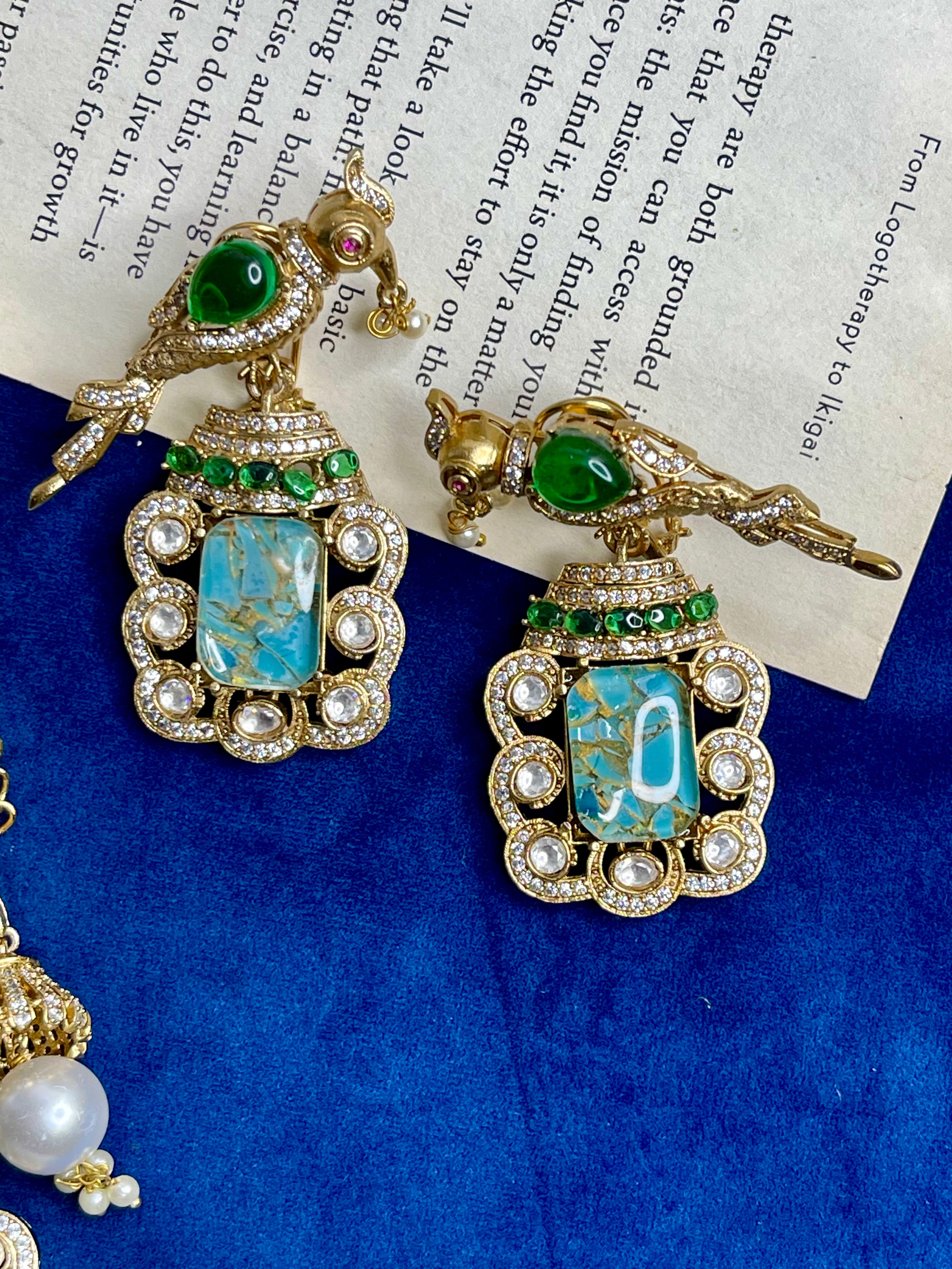 Turquoise Bird Motif Pendant Set