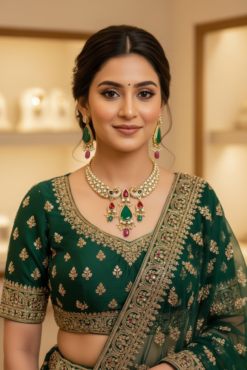 Peacock Kundan Necklace Set