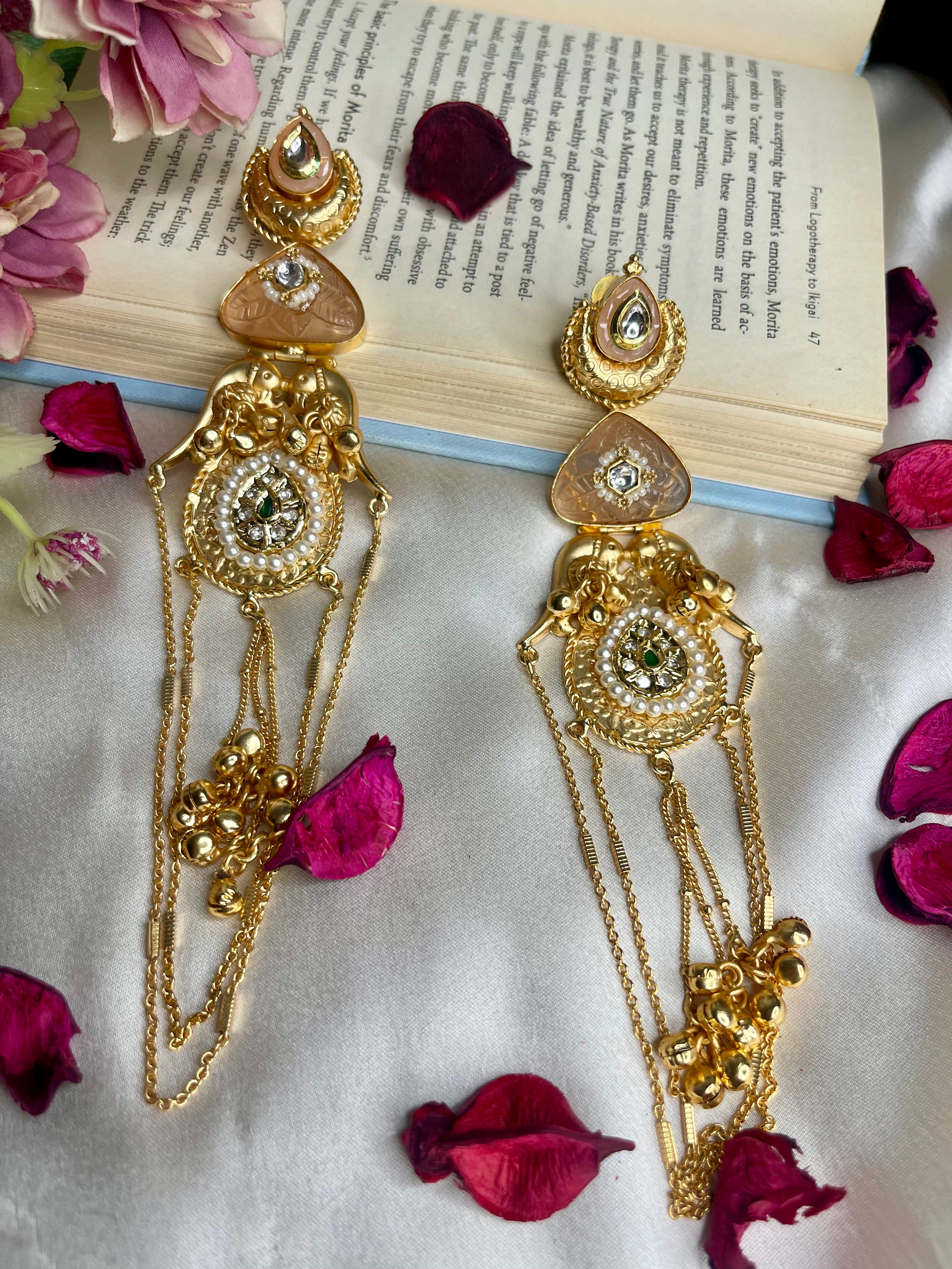 ⁠Peach Meher Kashmiri Earrings