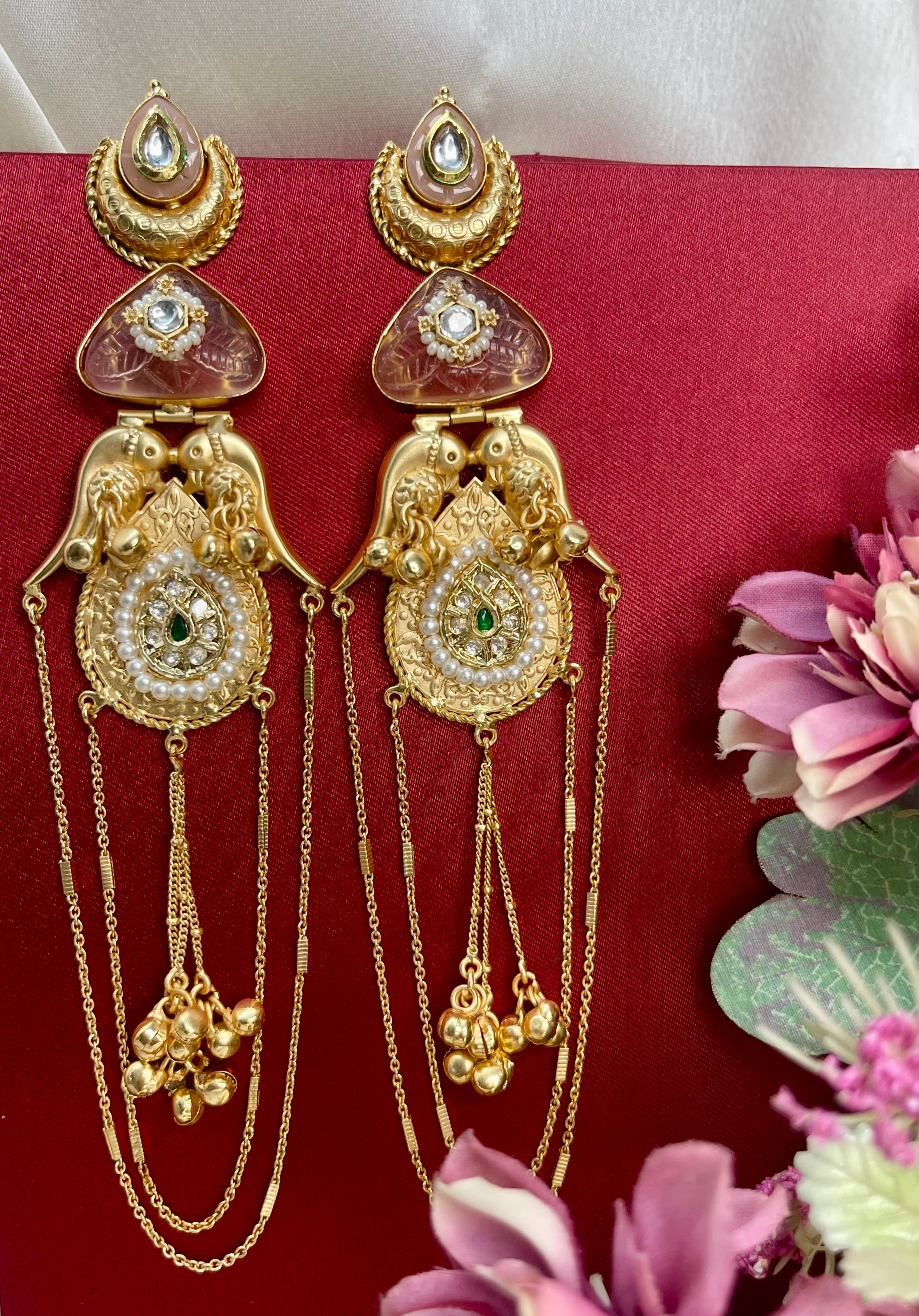 ⁠Peach Meher Kashmiri Earrings