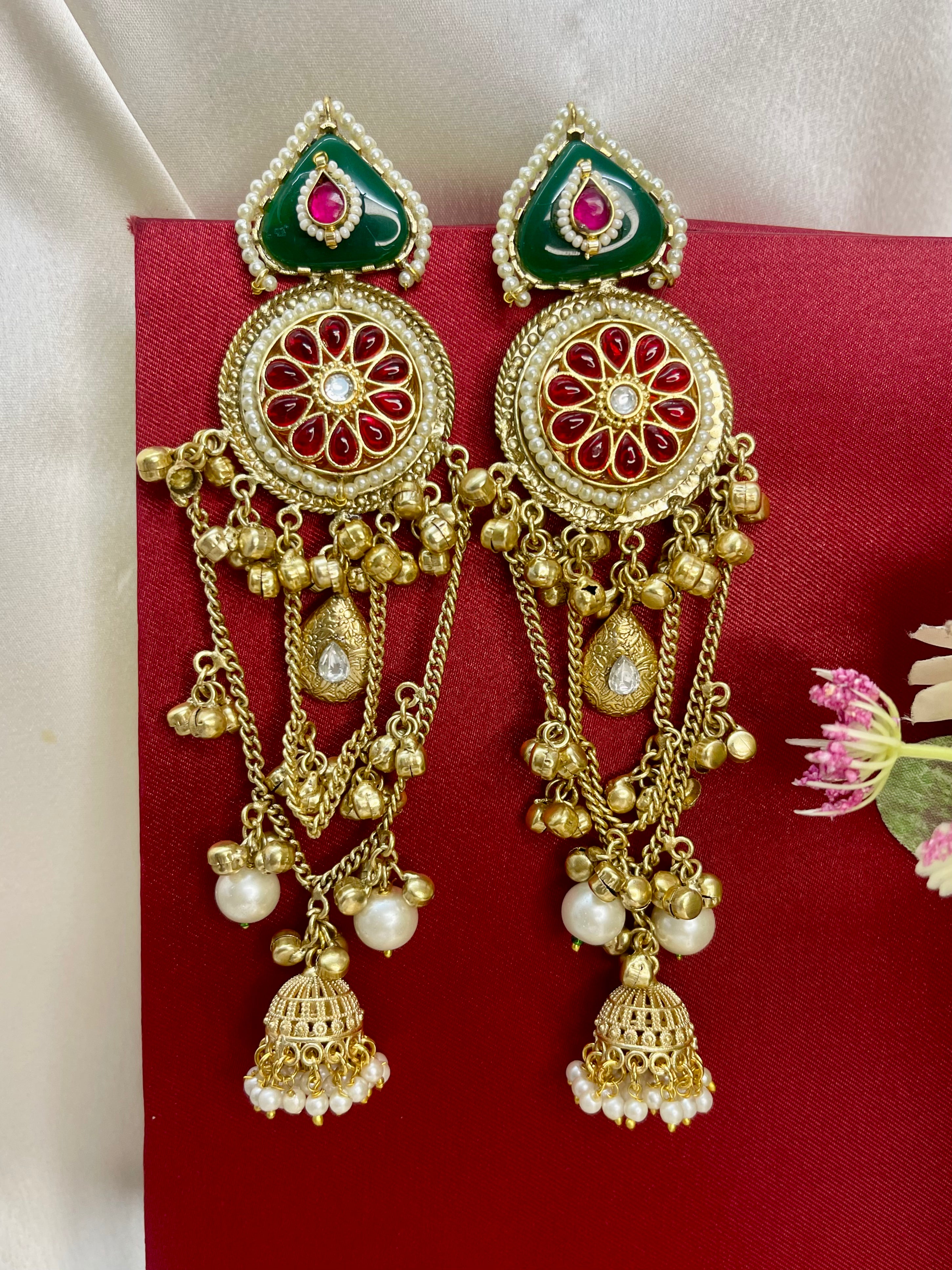 Ruby Emerald Aafreen Kashmiri Jhumki Earrings