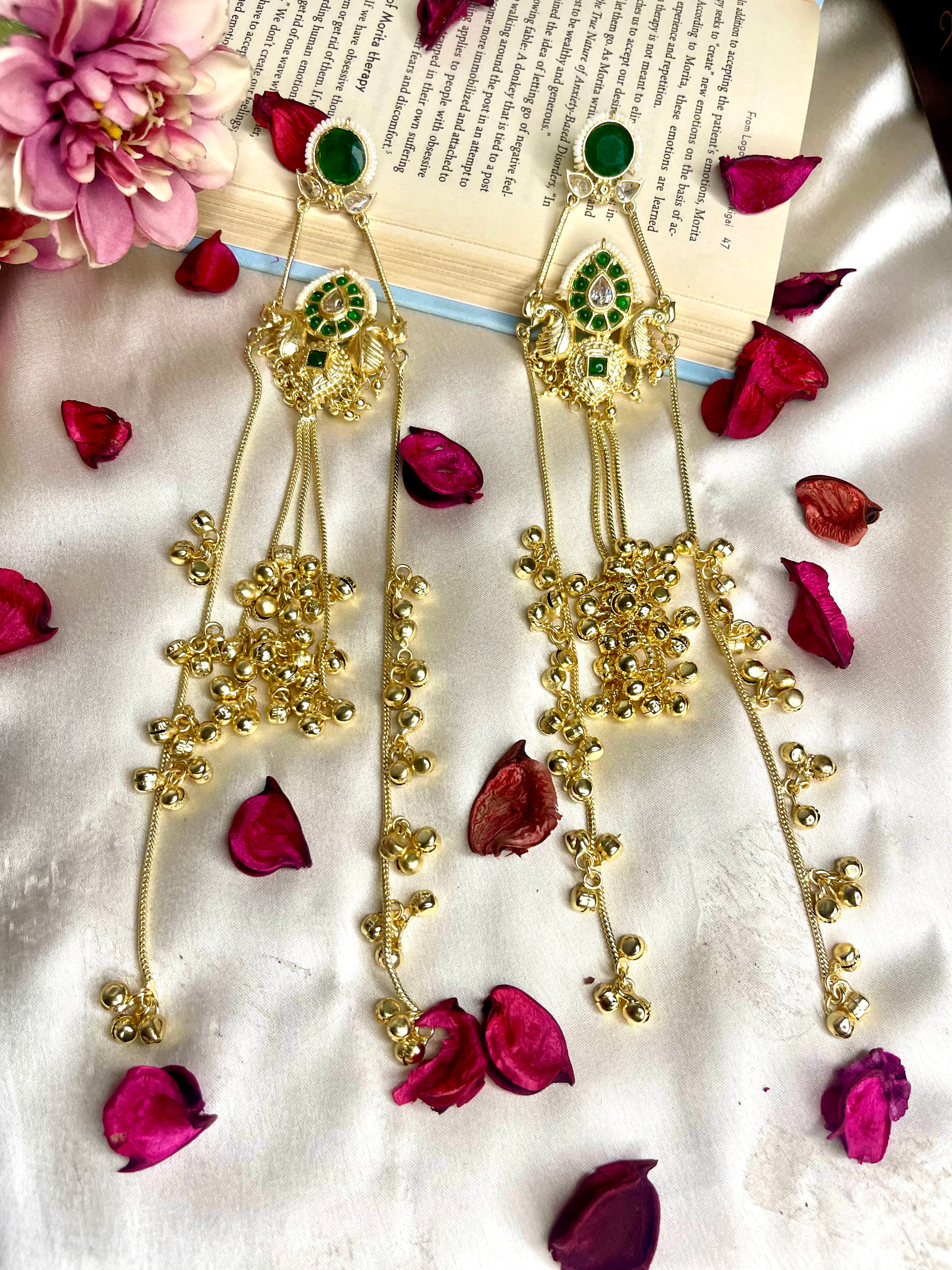 ⁠Emerald Gul Kashmiri Dejhoor Earrings