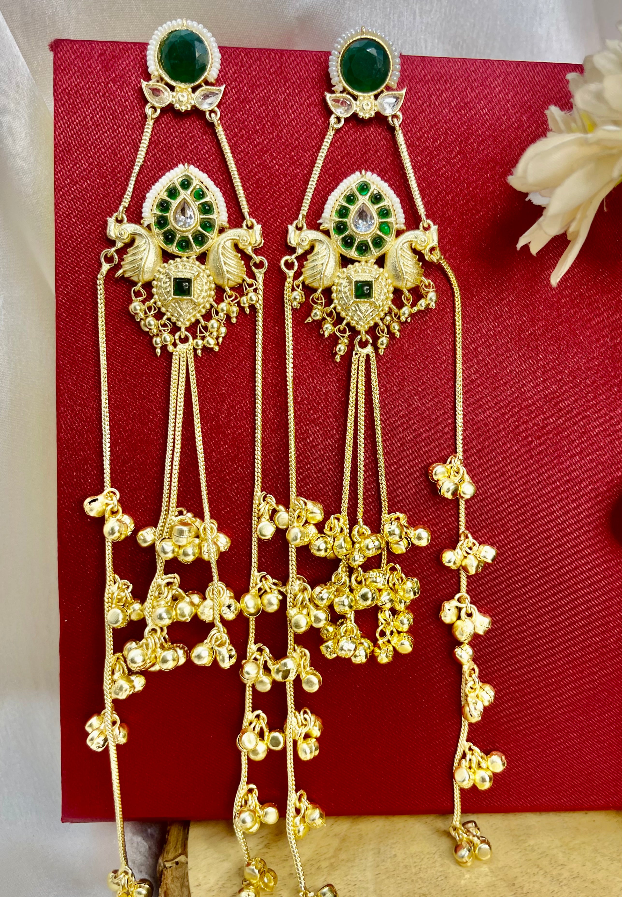 ⁠Emerald Gul Kashmiri Dejhoor Earrings