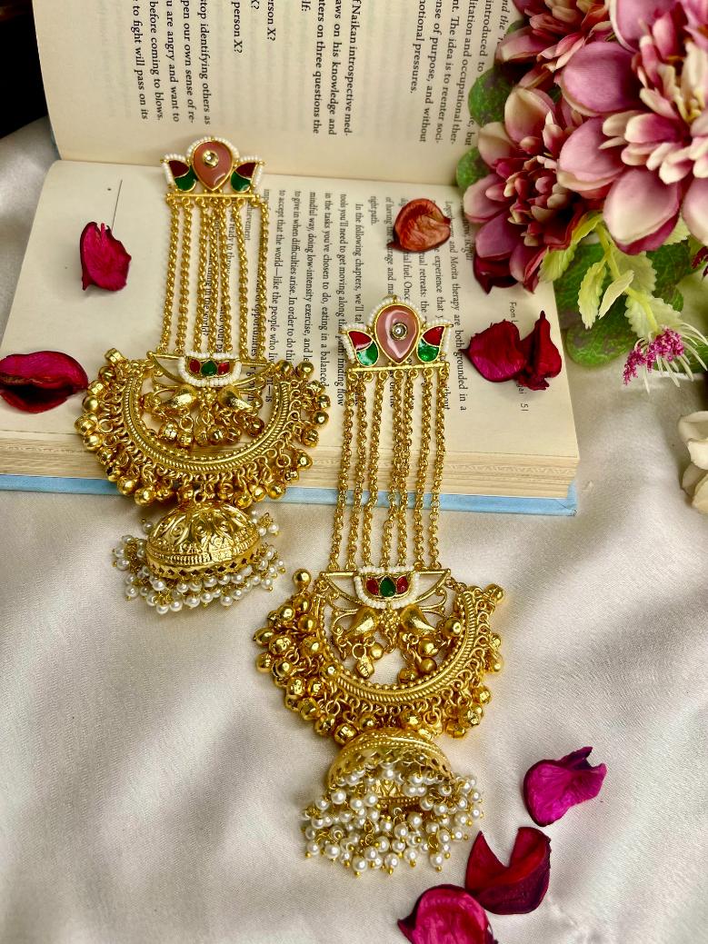 Pink Dilruba Kashmiri Jhumki Earrings