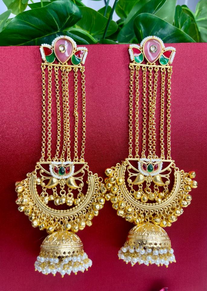 Pink Dilruba Kashmiri Jhumki Earrings