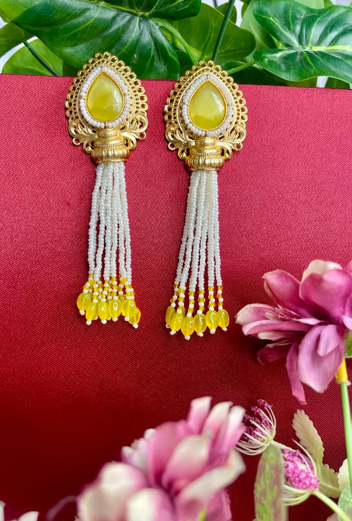 Yellow Zeba Kashmiri Earrings