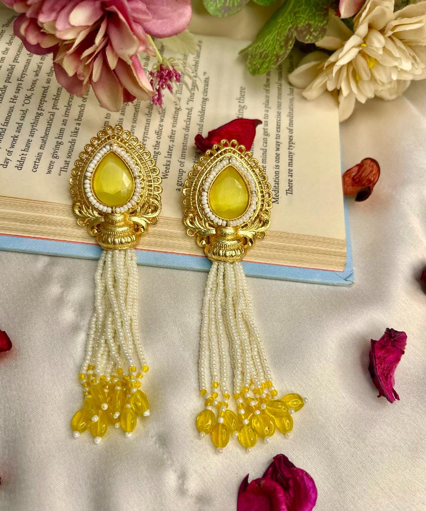 Yellow Zeba Kashmiri Earrings