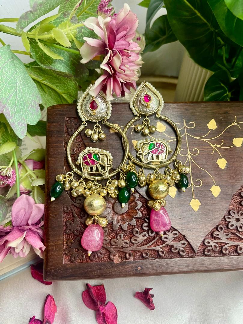 Ruby Emerald Aarzoo Kashmiri Fusion Earrings