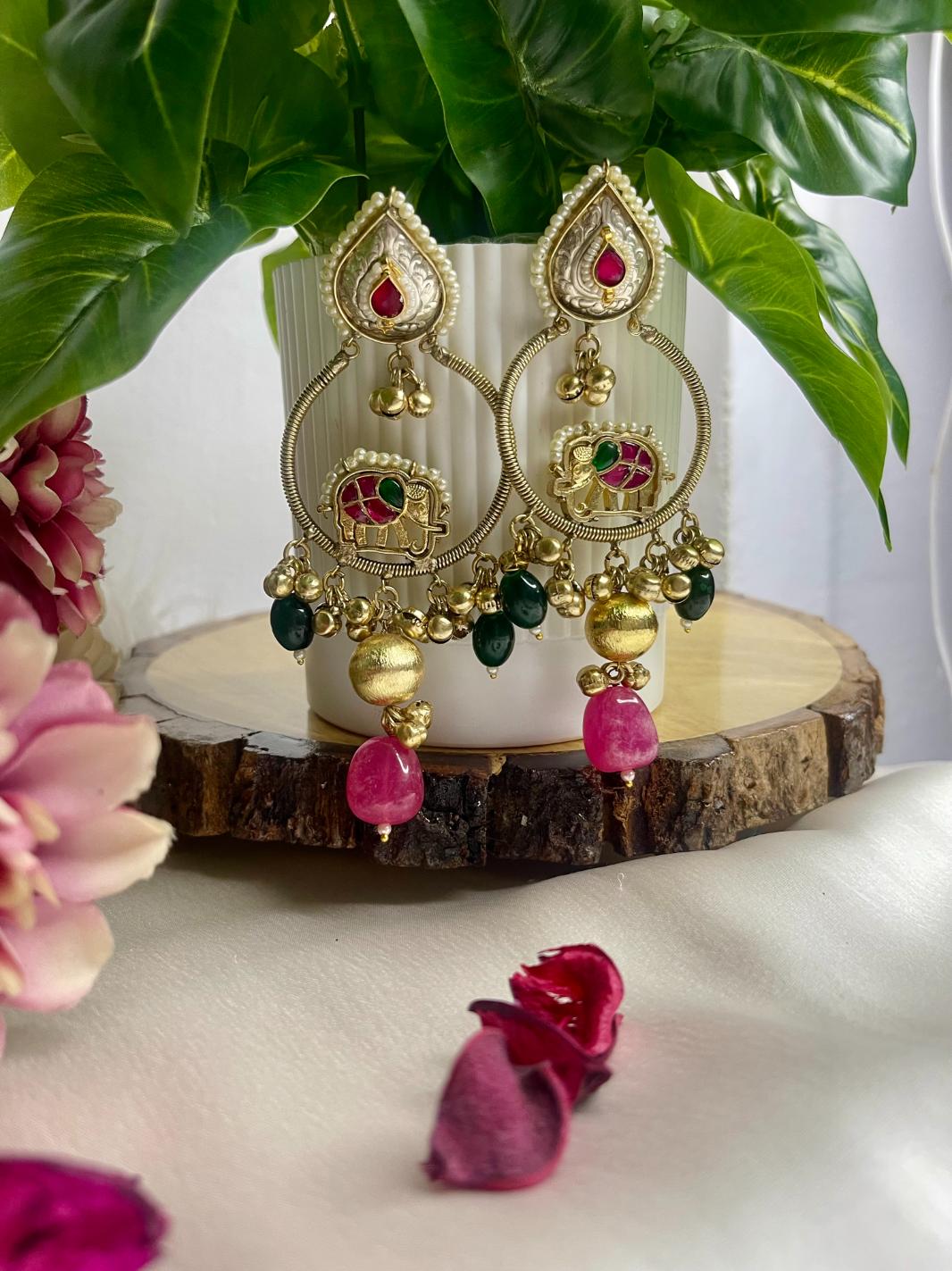 Ruby Emerald Aarzoo Kashmiri Fusion Earrings